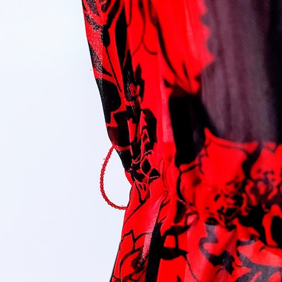 Women's Express Red and Black XS Sheer Top with Ruffled Sleeves with Belt Loops - Picture 2 of 7